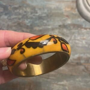 Yellow and Black Floral Vintage Bangle Bracelet